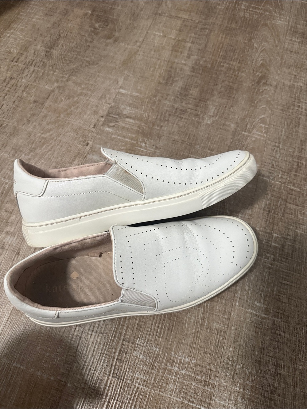 kate spade White Perforated Leather Slip-On Sneakers